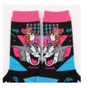 Nwt Tom and Jerry socks black hot pink blue cartoon fun socks unisex